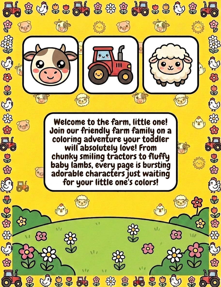 Moo, Oink & Vroom!: My First Farm Coloring Book for Toddlers Ages 2-6 — Cute Farm Animals, Tractors and Trucks